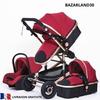 BAZARLAND30. 3-in-1 Baby Stroller Combined Car Seat Bassinet Trio Reversible Adjustable High Quality Puncture-Proof Wheels Handle. Red