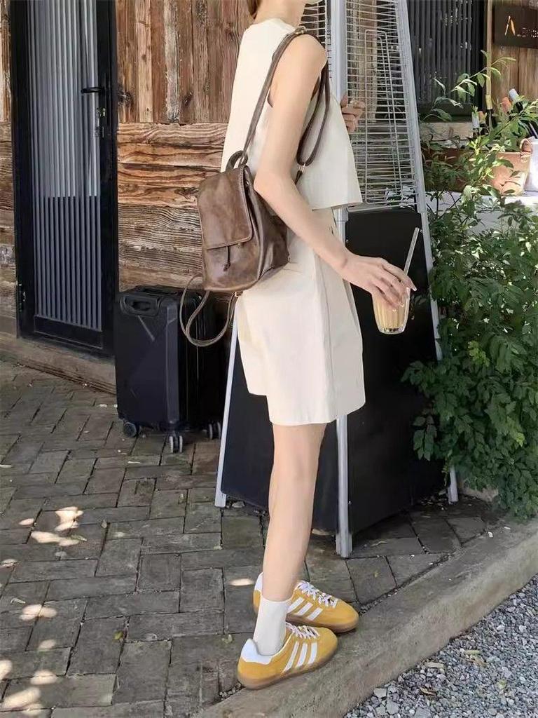 2026 Women's Casual Suit: Loose Vest Top & High-Waist Wide-Leg Shorts Two-Piece Set for Summer