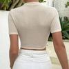 Damen Frühling Sommer Slim Rundhals Design Wellensaum Kurzarm T-Shirt
