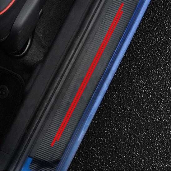 Carbon Fiber Leather Car Door Sill Cover Protector Sticker Trim Accessories Red