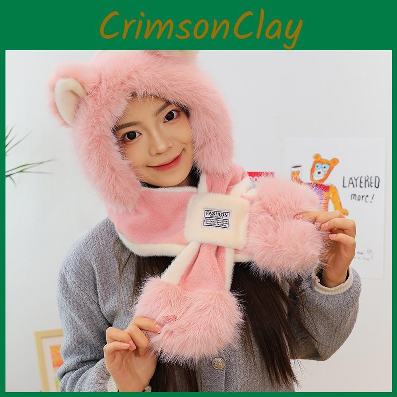 Plyšový medvěd Stylová zimní čepice a šála pro muže a ženy Měkké a designové Teplé