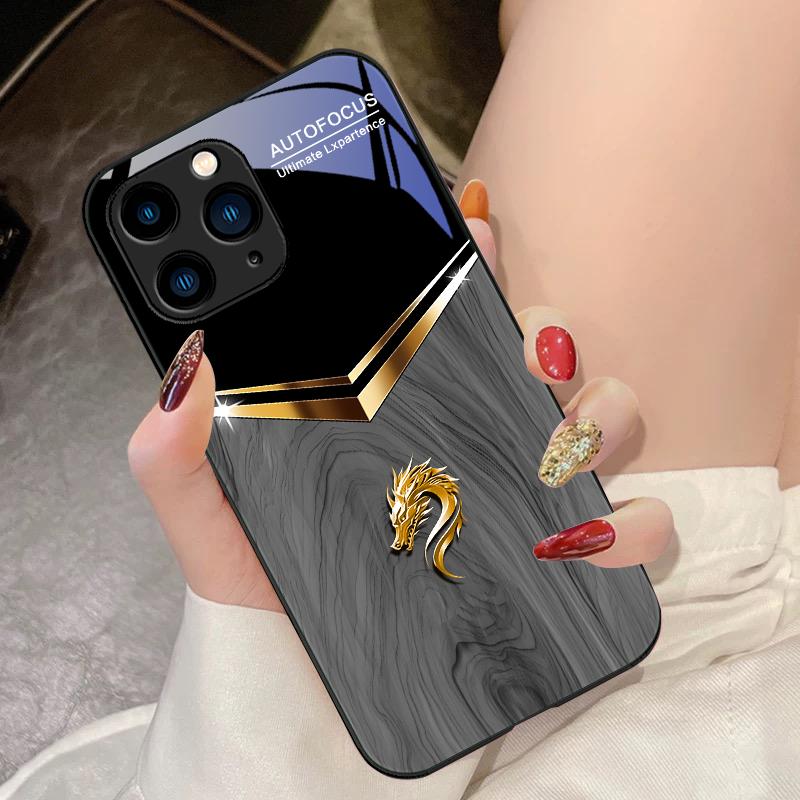 V-förmiger Drachenkopf Rose Lila Für IPhone 15 Pro 14 13 12 Mini 11 XS Max XR 7 8 Plus SE 2020 2022 Gehärtetes Glas Handyhülle