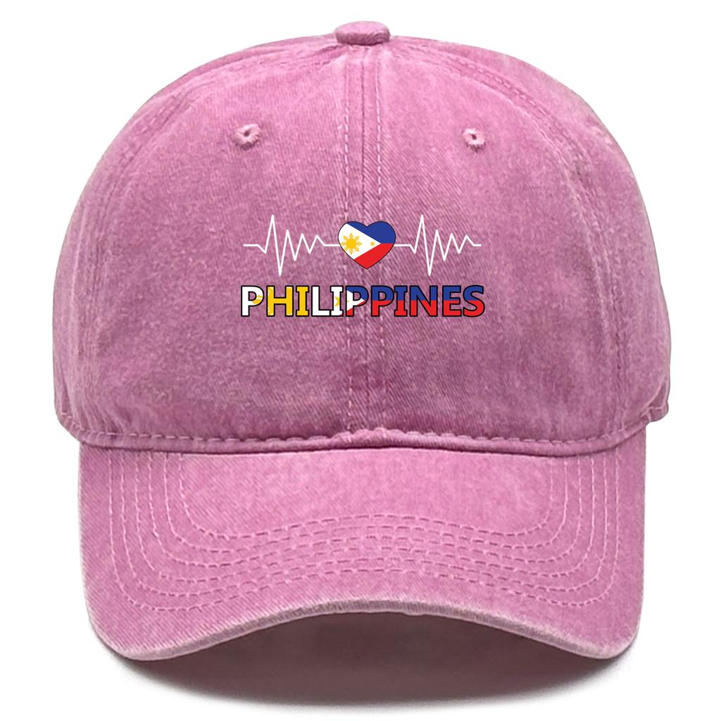 Heart-shaped Flag of Philippines Washed Cotton Snapback Baseball Caps Man's Cap Sporting Fashion Adjustable Baseball Hat