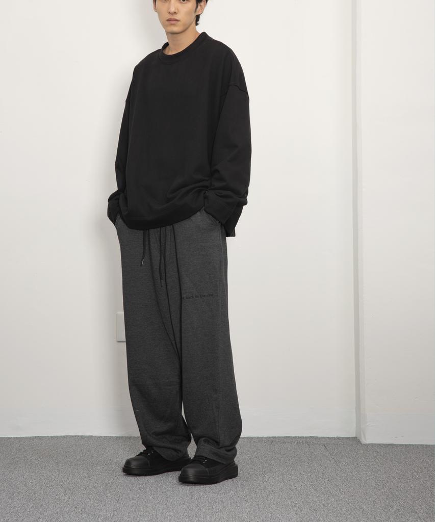 Row To Row Rp0036 Text Embroidered Soft Sweat Wide Pants (Charcoal)