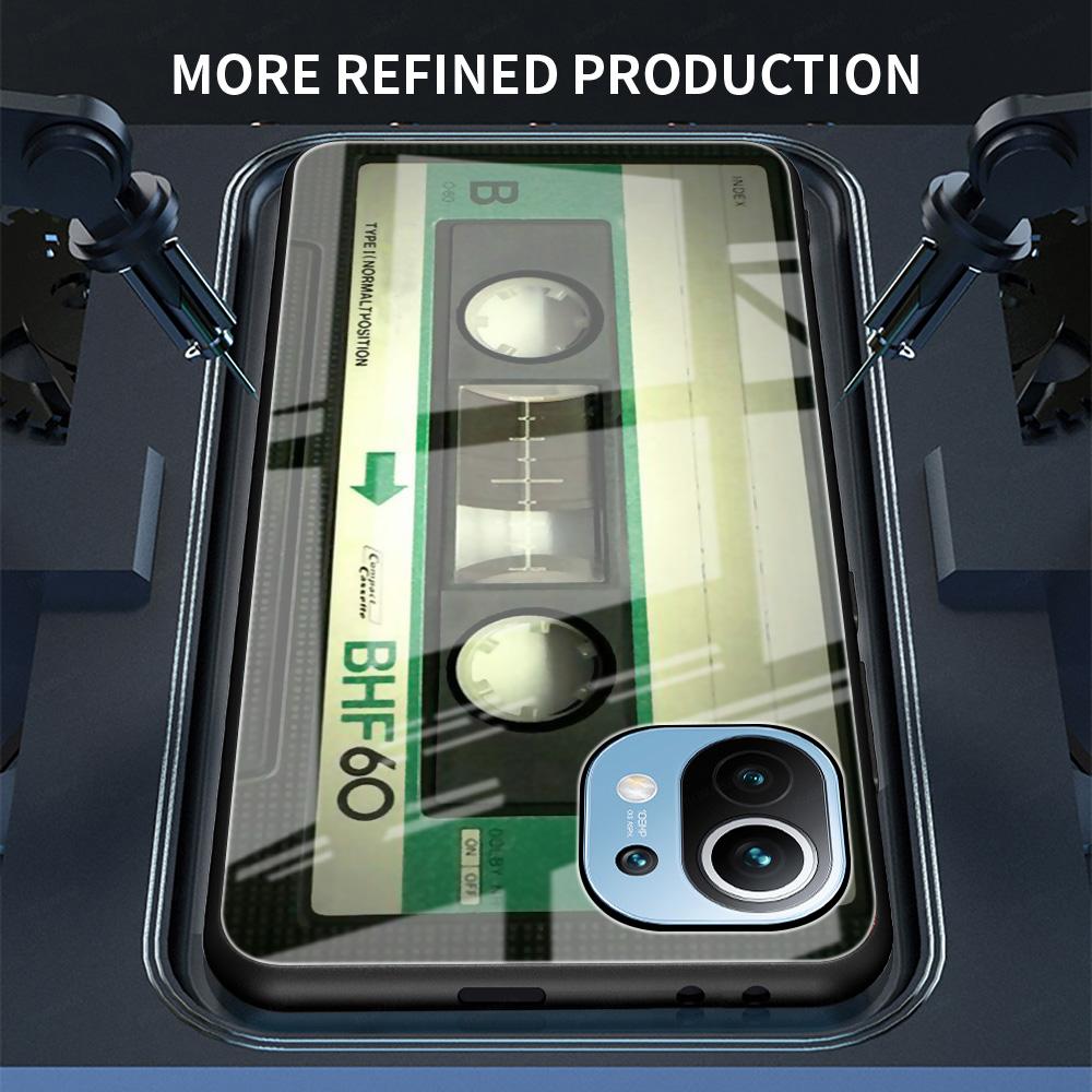 Glas-Telefonhülle für Xiaomi Mi Poco X3 NFC 11 Lite 10T Pro 9T Note 10 10TLite M3 CC9 Luxus-Cover Retro-Kassettenband