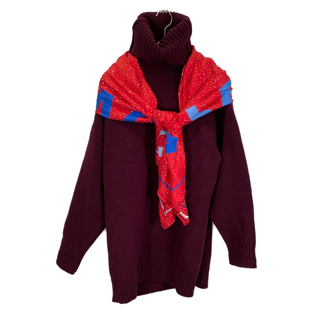 Balenciaga 2018 544179 Bold Turtleneck Scarf Pullover Knit Tops XS BordeauxUsed