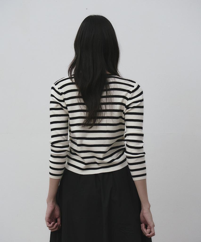 THE GREEN LAB Striped Shirred Knit [White]