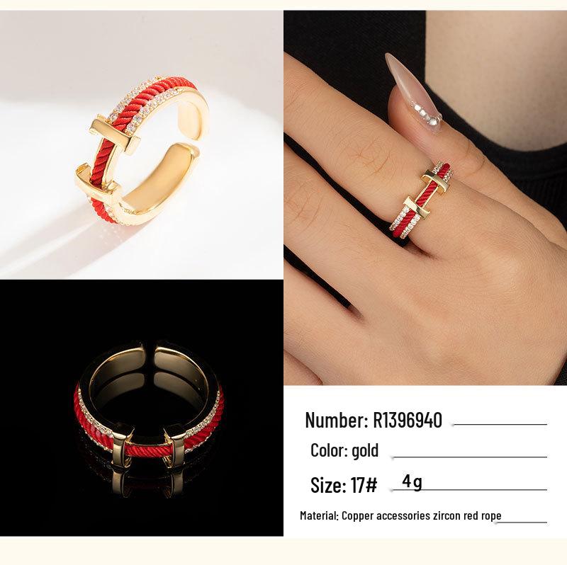 Chinese Christmas Red String Open Ring - Minimalist Advanced Sense Benmingnian Index Finger Band