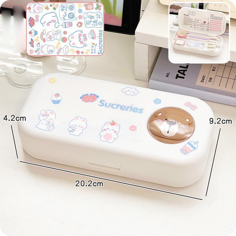 Kawaii Morandi Simple Pencil Case Student Large Capacity Double-Layer Pencil Case Cartoon Stationery Organizer School Supplies