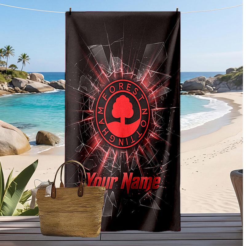 Telo Mare Personalizzato Stampato Nottingham Forest FC Logo Calcio Supporto Nome Personalizzato Testo Asciugamano Assorbente Per Sport Viaggio Regalo Speciale