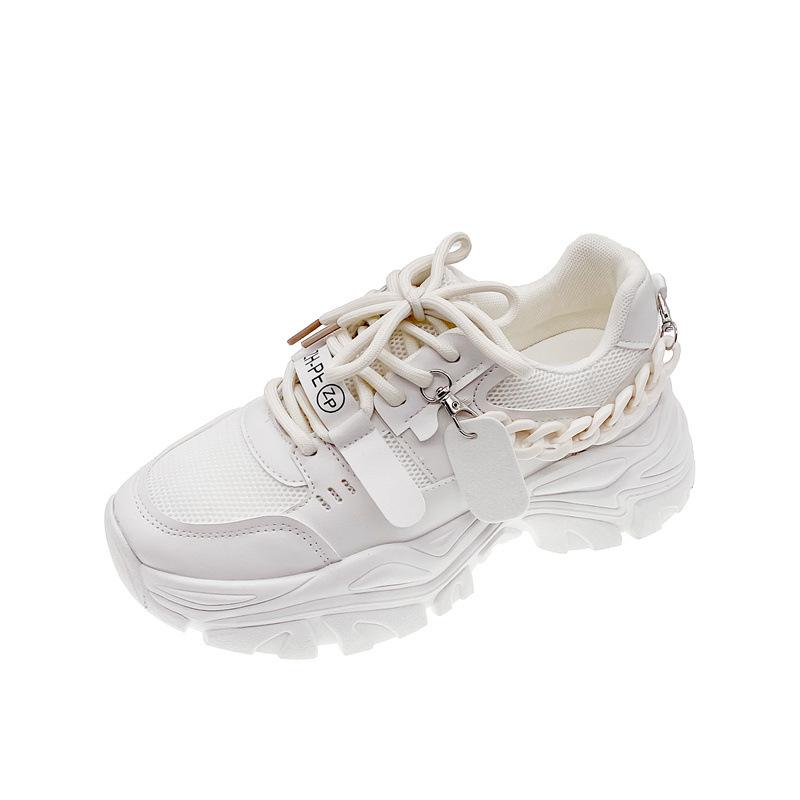 

2024 Новые женские массивные кроссовки Модные дышащие повседневные удобные женские вулканизированные туфли Цепные аксессуары Весна Осень 40 белый
