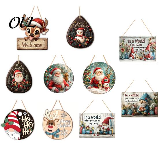 Retro Truck Xmas Signs 2D Christmas Wooden Door Hanger Ornaments, Santa Snowman Reindeer Welcome Wall Festive Front Sign, Rustic Farmhouse Tree