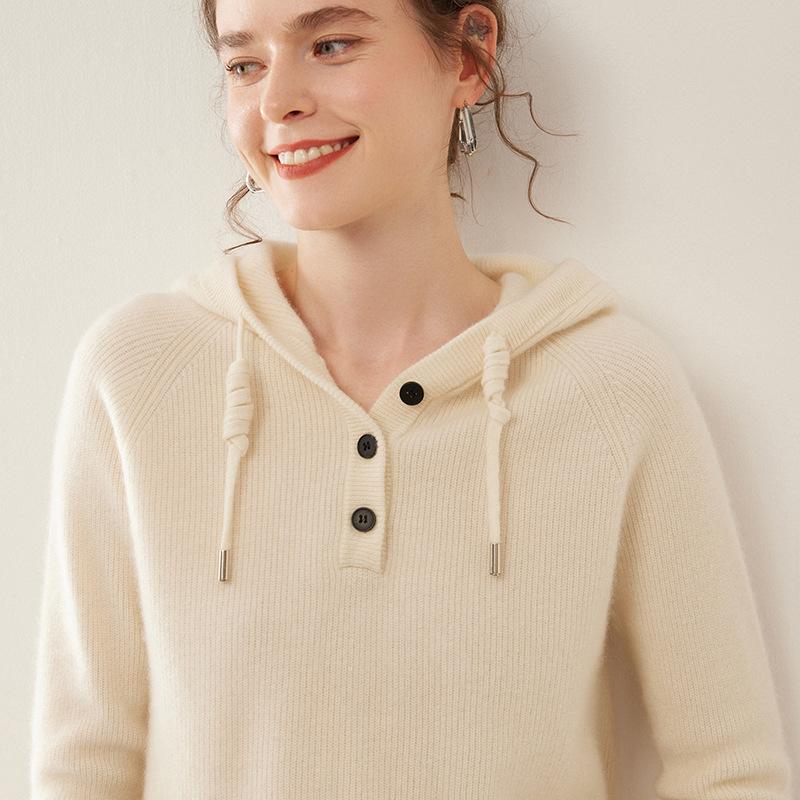 Women's Casual Cashmere Drawstring Sweater - Versatile Knitwear for Autumn and Winter
