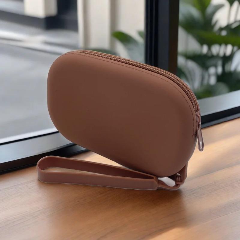 1Pc Oval Silicone Cosmetic Bag Coin Purse Large Capacity Multifunction Storage Bag Solid Color Rectangle Small Item Bag Pouch