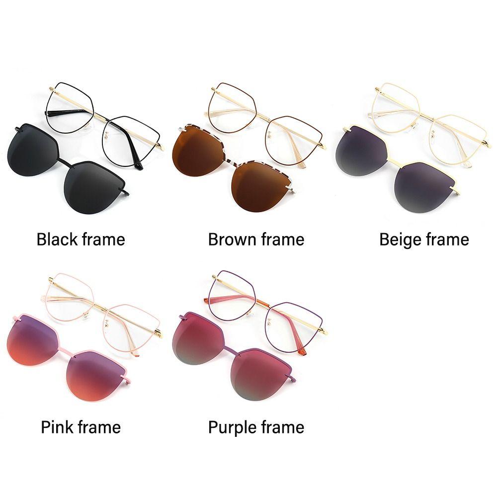 New Fashion 3 In-1 Glasses Metal Frame Cat Eye Anti Blue Light Glasses With 1Pc Magnetic Clip-On Sunglasses Lenses