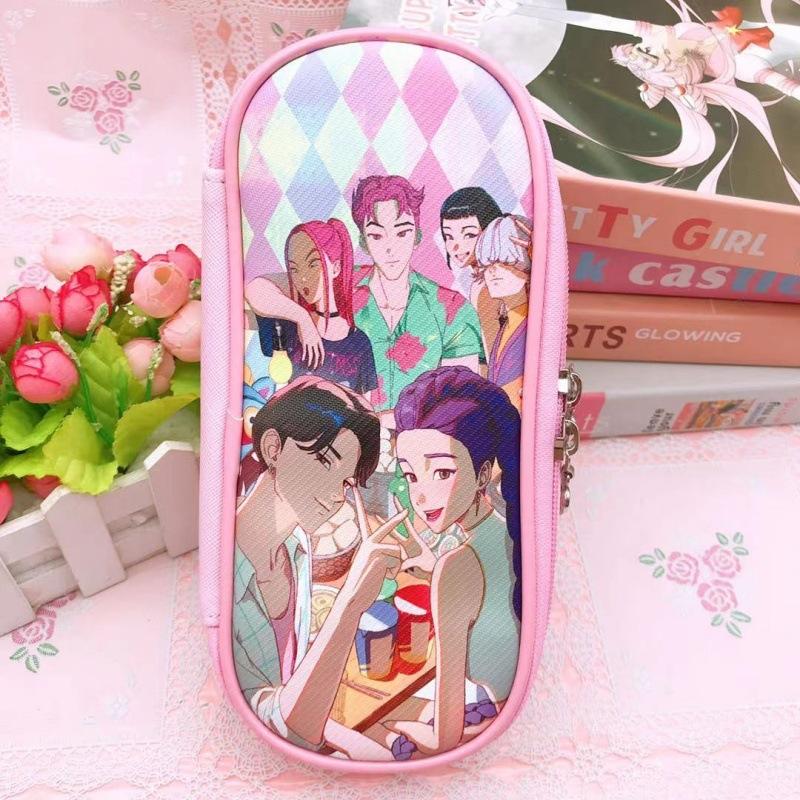 Pencil Case, Anime K-POP Student Large Capacity Double Zipper Stationery Case Pencil Case