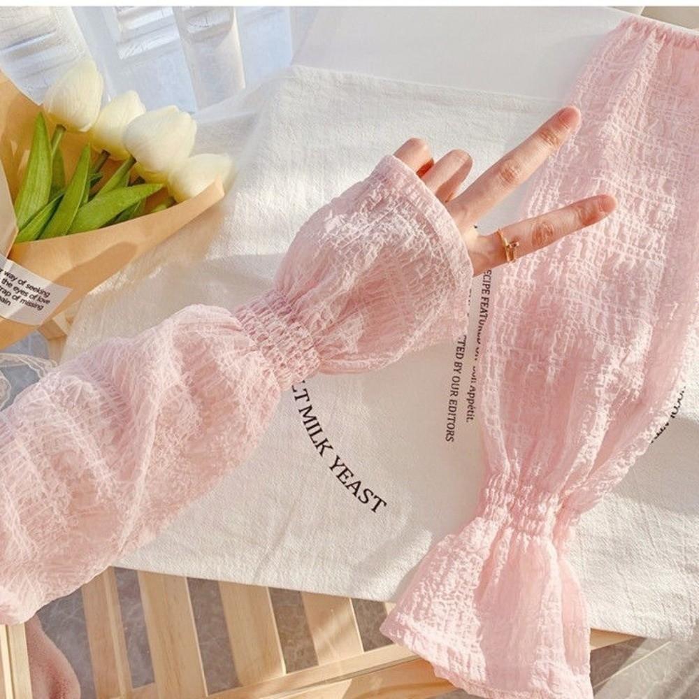 Anti-UV Arm Sleeve Lace Mesh Fingerless Gloves Summer Outdoor Sun Protection Sleeves  Driving