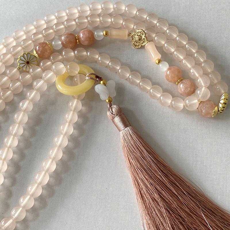 Retro Ethnic Style Necklace Chinese Style Beaded Tassel Choker Natural Stone Prayer Necklaces Women Cheongsam Necklace Jewelry
