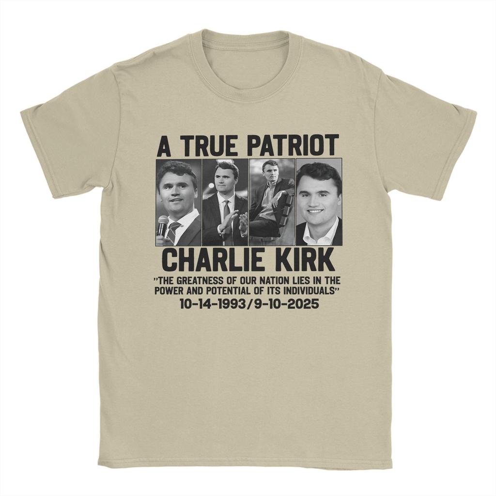 Unique A True Patriot Charlie Kirk T-Shirt for Men Crew Neck Cotton T Shirt  Short Sleeve Tee Shirt Printing Clothes