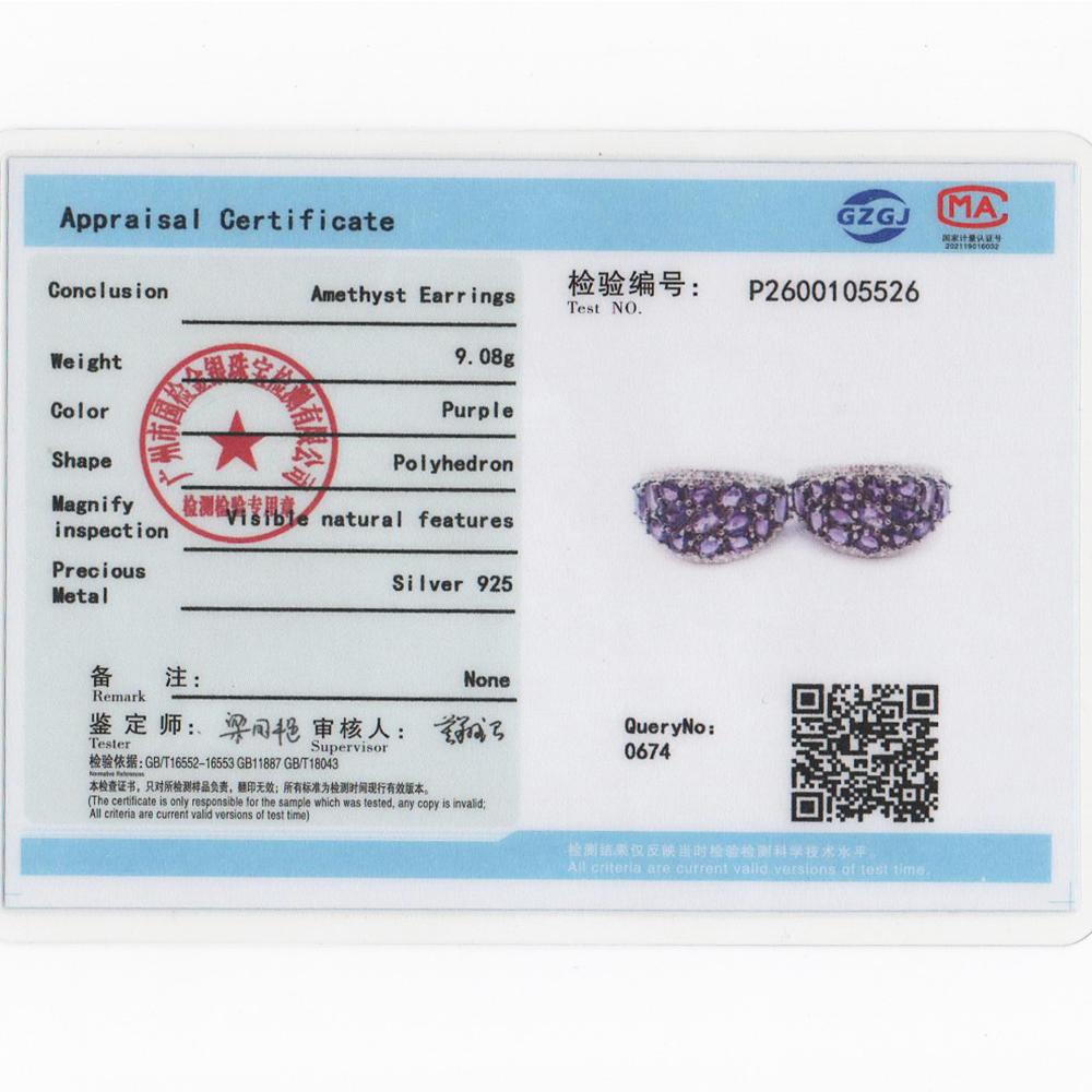 Exquisite 925 Sterling Silver Earrings Natural Amethyst Gemstones Light Luxury Fine Jewelry for Women's Banquet Gifts
