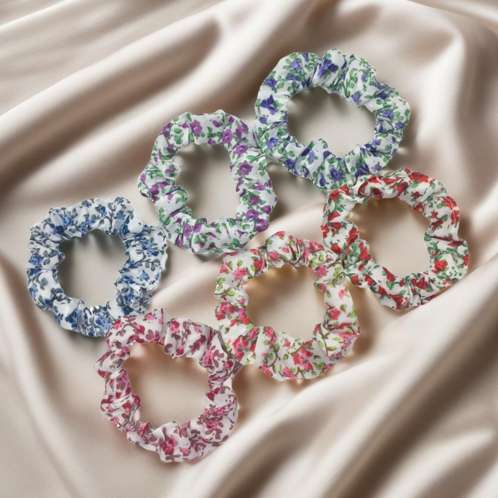 6pcs/lot Scrunchies for Hair Elastic Scrunchy Women Small Chiffon Floral Fabric Fashion Cute Daisy Garden Vocation