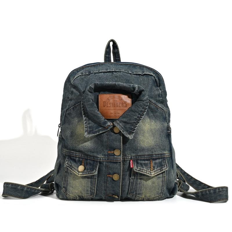 Washed Cowboy Large Capacity Backpack Fashion Retro Large Capacity Cowboy Shoulder Bag Commuter Bag
