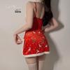 Velvet Bow Cutout Lingerie Set: Plush Patchwork Christmas Uniform for Women
