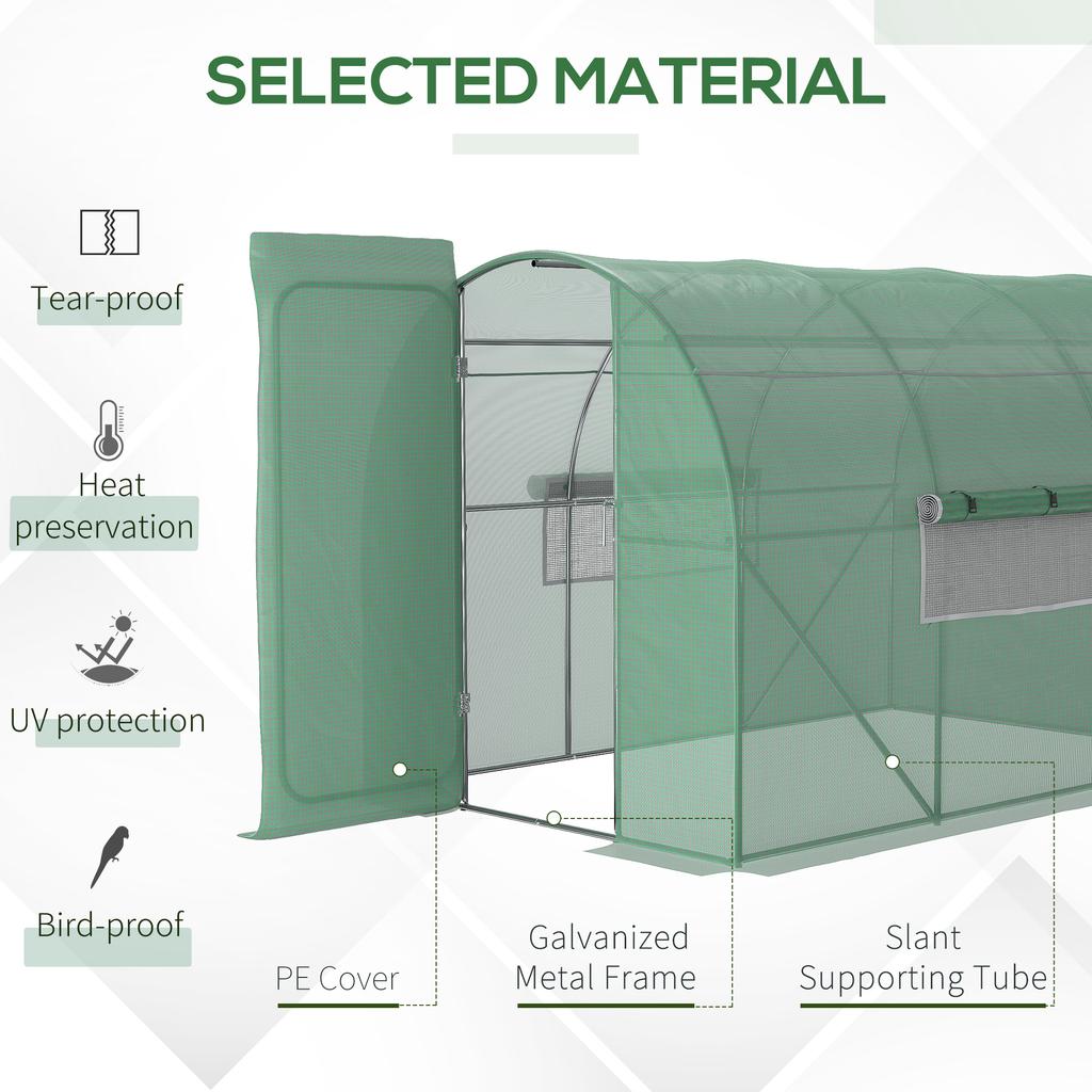 Large Polytunnel Walk In Greenhouse, Plant Gardening Tunnel Green House with Metal Hinged Door, Galvanised Steel Frame & Mesh Windows, Green (3 x 2 m)