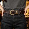 Women's Retro Leather Jeans Belt - Top Layer Cowhide, Pin Buckle, Vegetable Tanned, Casual Hong Kong Style