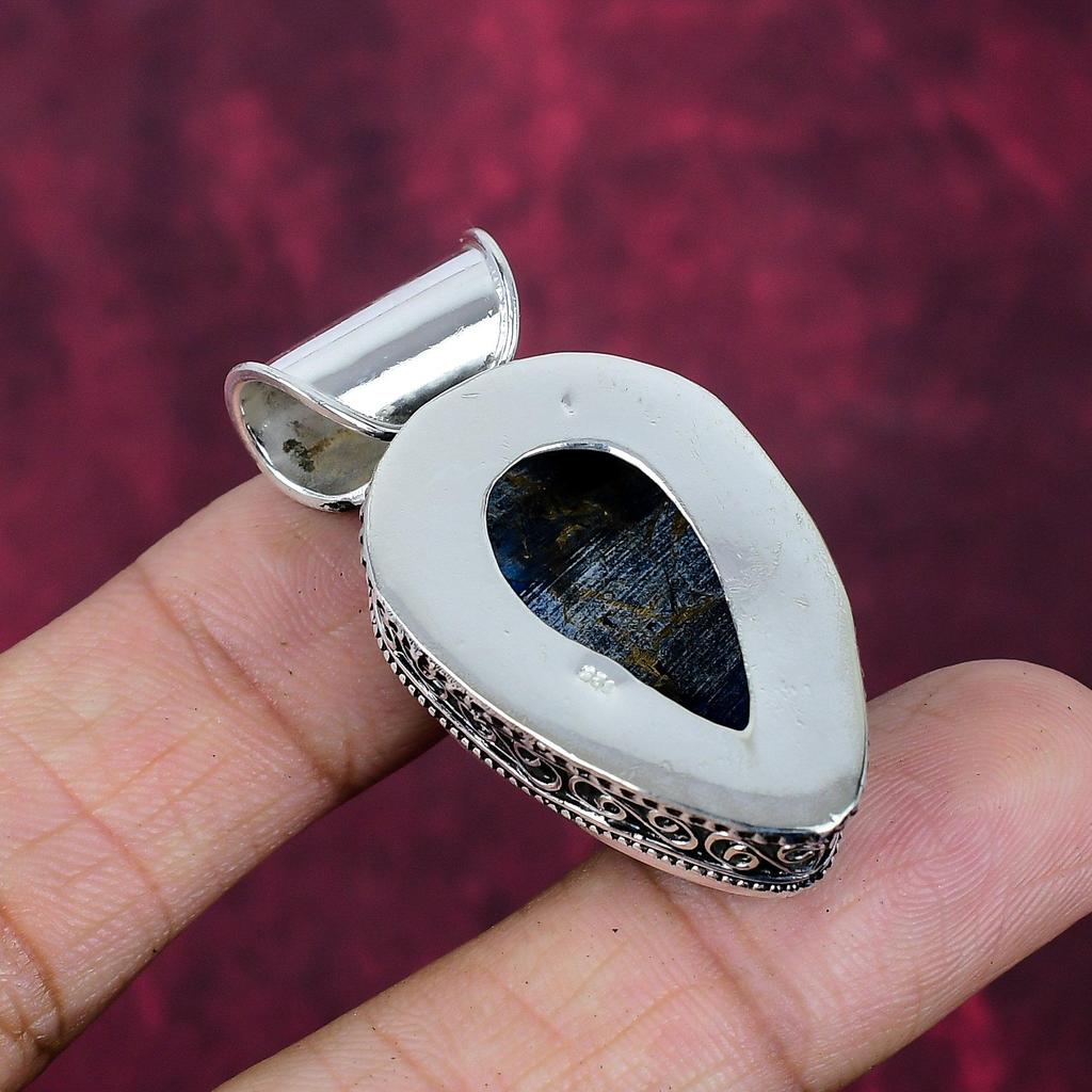 Copper Blue Tourmaline Handmade Gemstone Pendant, 925 Solid Sterling Silver Pendant Antique Jewelry, For Engagement Gift