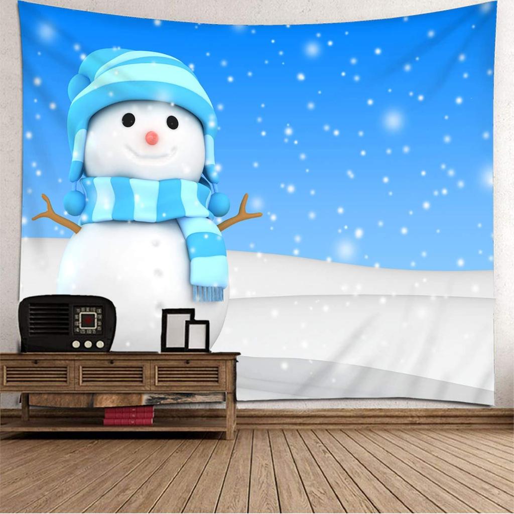 Snowman Snowflake Christmas Tapestry New Year Winter Party Tapestry Bedroom Dormitory Wall Hanging