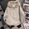 Punk Coat Y2k Vintage Faux Fur Collar Hoodie Zip-Up Woman Sweatshirts Goth Stripe Girl Coat Winter Jackets Hip Hop