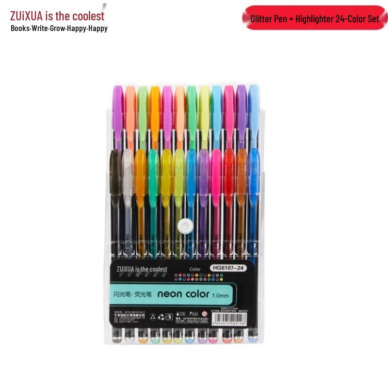 Sparkly Glitter Gel Highlighter Pen Set for Students: 12/48/60 Colors