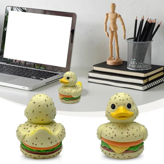 Hamburger Entenfigur Harz Burger Entenstatue Neuheit Desktop Entenskulptur für Zuhause Büro Regal Tischdekoration