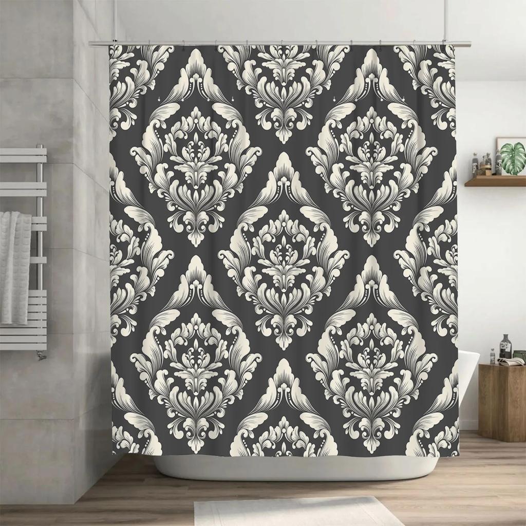 Modern Floral Shower Curtain Setblack And White Damask Print Bath Decor For Home Decoration 3D Waterproof Fabric With Hooks