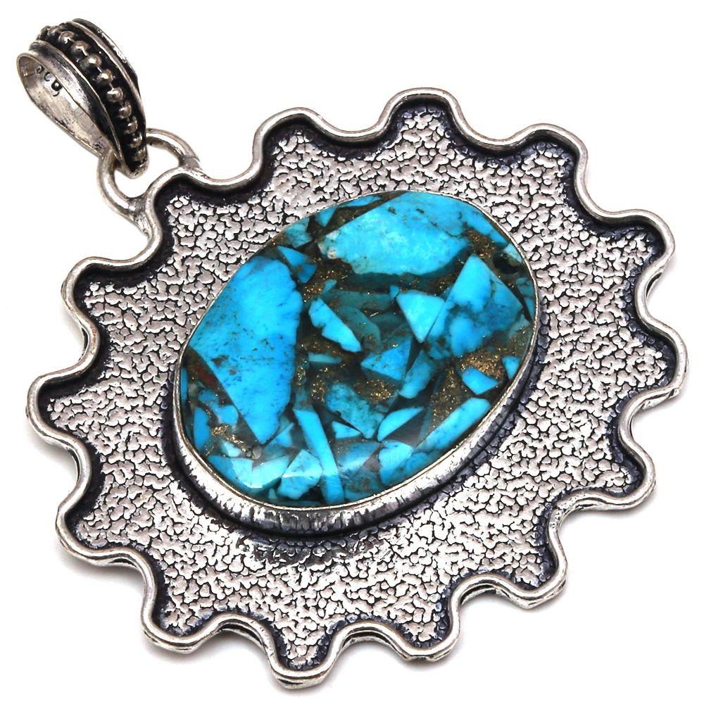 

Pendant Blue Copper Turquoise Gemstone Mother Day Silver Jewelry 1.75