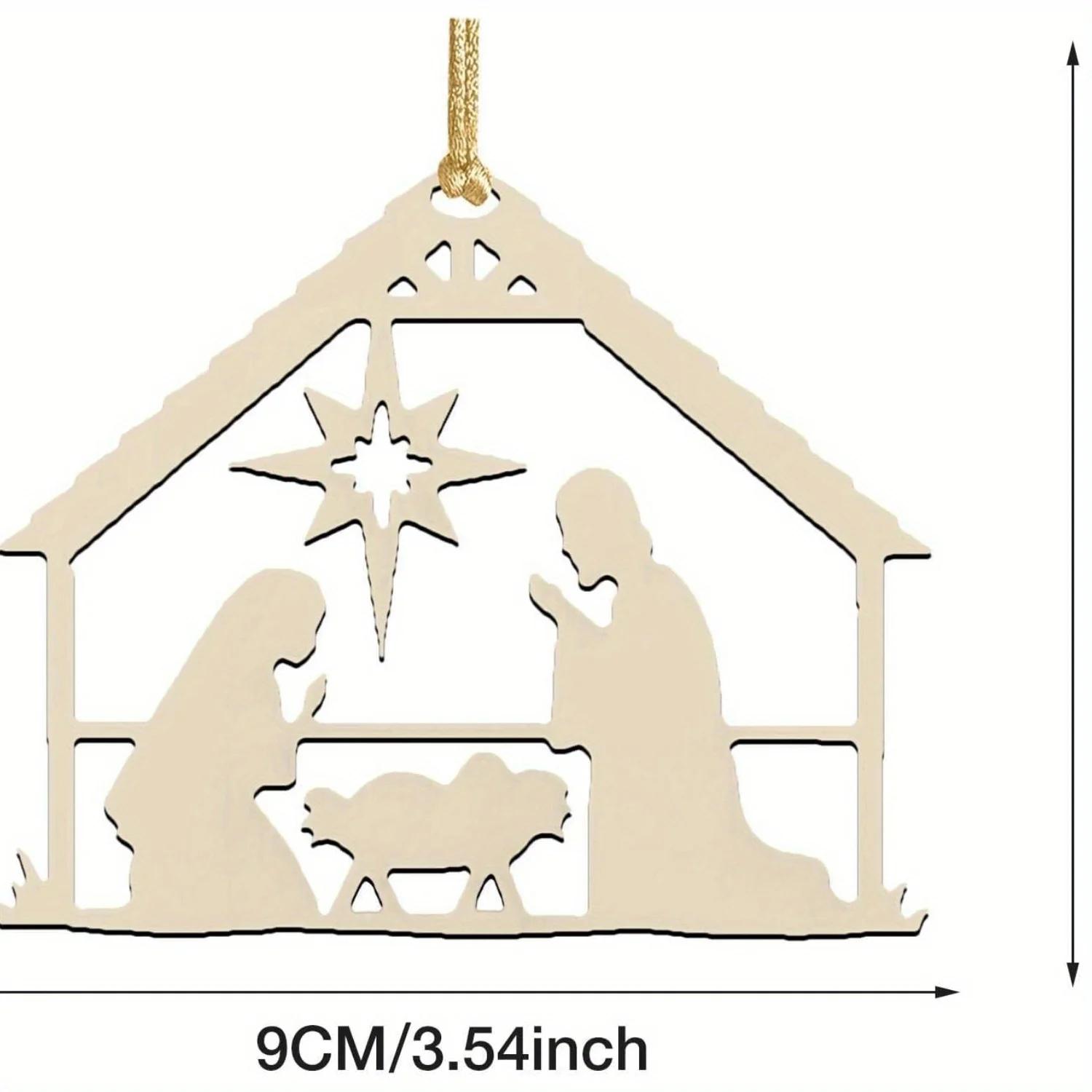 

A Top Quality Jesus Manger Wooden Hanging Pendants House Shape Christmas Tree Decorations Religious Wood Gifts for Home Cafe