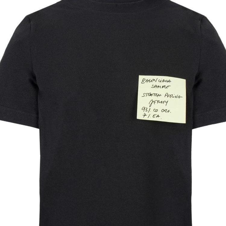 Balenciaga SS23 Label Crew Neck Straight Fit Casual Short Sleeved T Shirt Women's Black 745019TOVD51055