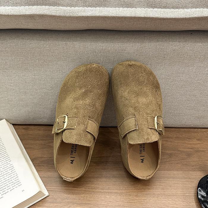 

Матовые кожаные шлепанцы Бокен с большой головой женские 2025 осень новые маленькие толстая подошва увеличивающие рост одинарные туфли уличные шлепанцы 40 верблюд