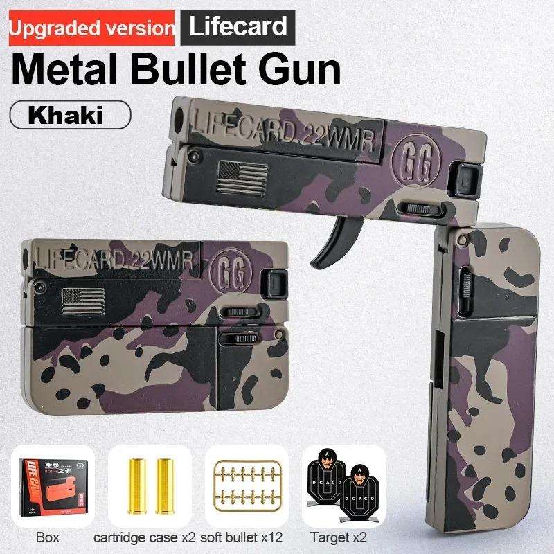 New Upgraded Lifecard Metal Folding Gun Toy For Kids Adult, Pistol Toys Gun With Soft Bullets Alloy Shooting Model For Adults