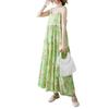 2026 Summer Cotton Linen Patchwork Long Dress with Sling and Large Hem Skirt