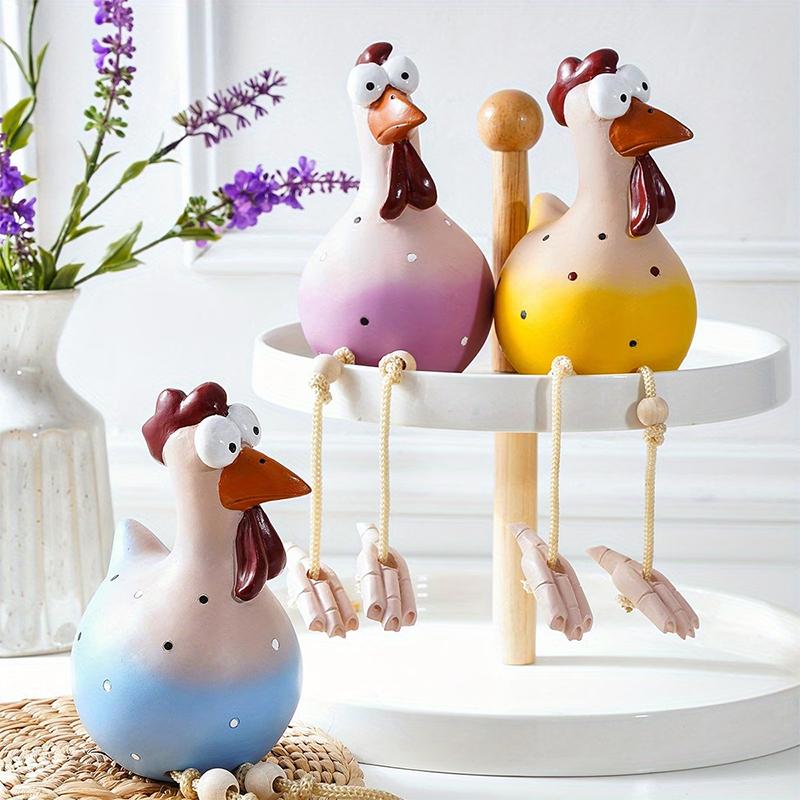 Funny Big-Eyed Long-Legged Chicken Decorative Ornament Rooster Figurine Resin Animal Statue Garden Yard Decoration Home Decor