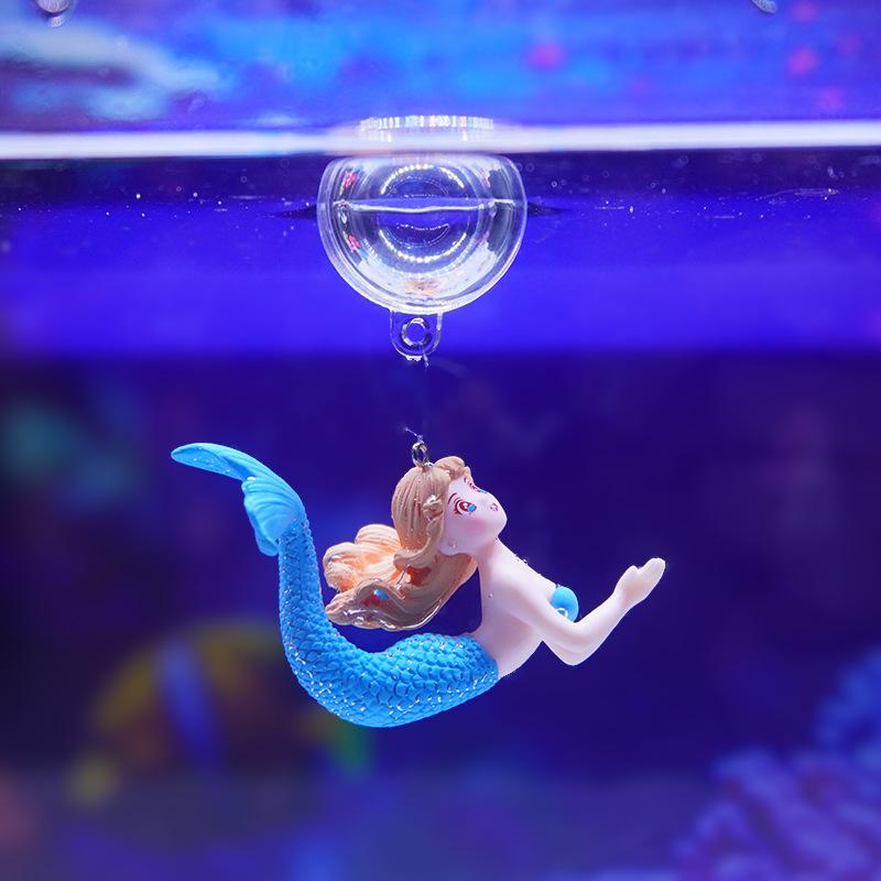 2Pcs Aquarium Suspension Mermaid Figurine Ornament Beautiful Mermaid Fish Tank Desk Decoration Crafts For Aquarium Landscaping