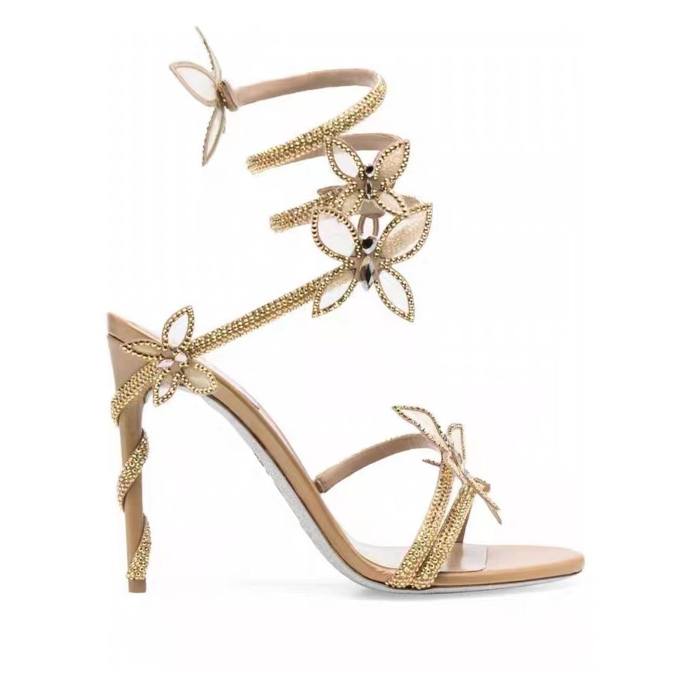 Crystal Embellished Butterfly Details Women's Sandals Sexy Coiled Belt High Heels Gladiator Sandals Party Prom Shoes