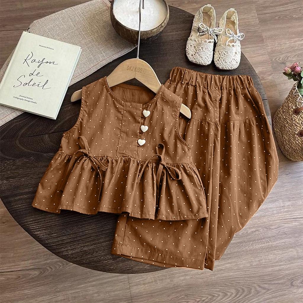 Kid's 2 Piece Printed Suit Short Sleeve Button Up Top Wide Leg Pants Suit Set Pajamas Home Casual Suit