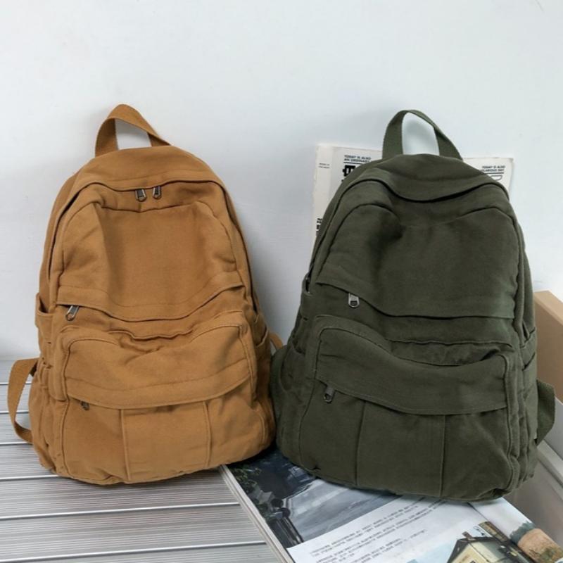 Einfarbiger Canvas-Rucksack Mädchen Schultasche Große Kapazität Vintage-Rucksäcke für College-Studenten Lässiger Damen-Reiserucksack Lässiger Rucksack