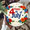2D Flat, 1pc Round "Happy 4th of July" Aluminum Hanging Sign, Floral Patriotic Star Letter Design, Rustic Metal Wall Decor, Perfect for Independence