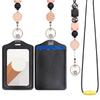 Retractable Silicone Beaded Lanyard with Transparent ID Holder PU Material Badge Holder with Lanyard Silicone Beaded