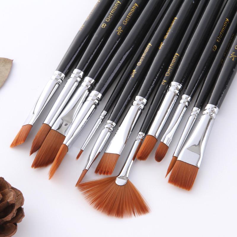 12 Stück/Set Professionelle Malpinsel Acryl Aquarell Ölmalerei Pinsel Runde Spitze Nylonhaar Acrylpinsel Zeichnen