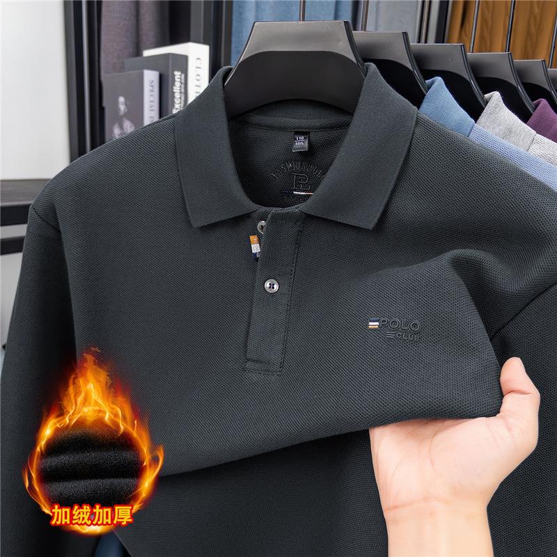 New Winter Arrival: Men's Fleece-Lined Polo Shirt ,Solid Color, Loose Fit, Casual & Versatile Men's Wear